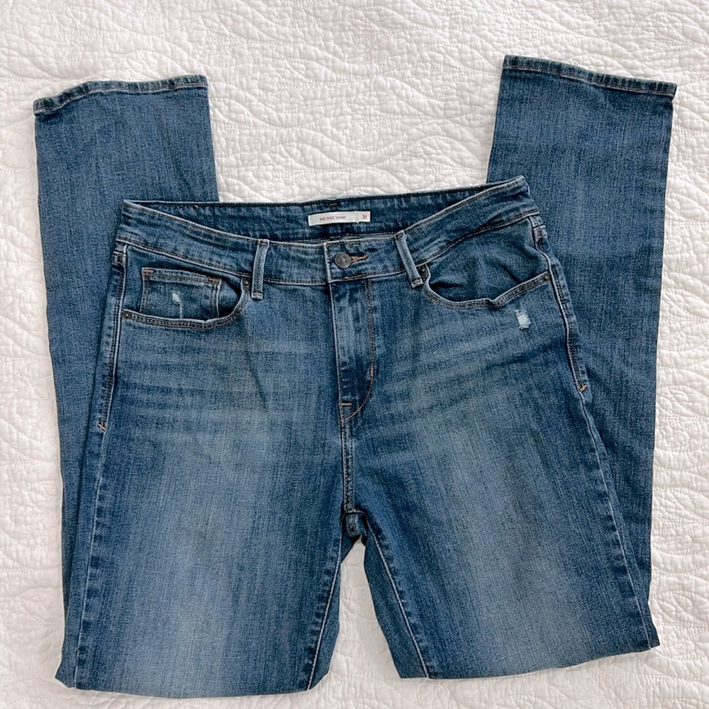 Levi Strauss & Co Mid Rise Skinny Jeans Size 31-Five Pocket, Medium Wash Denim